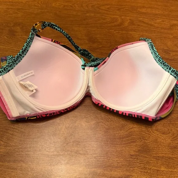 BLEU Sweetheart Bra Swimsuit Top SZ. 36D Purple Tropical Print - Picture 13 of 16
